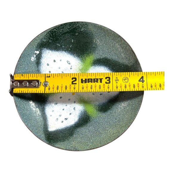 Vintage MCM Copper Enamel Dish White Trillium Lily Flower Green 4" Trinket Dish - Picture 4 of 4